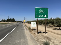 A few miles west of Modesto, State Route 132 does a left-turn, right-turn maneuver before continuing to point eastward.