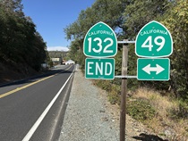 State Route 132 dead-ends at SR 49, which traverses the Gold Country and is among California's most famous roadways.