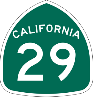 Route 29 highway shield. Green background with white Route 29 lettering.