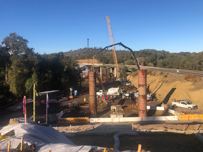 Current construction at Calpella Bridges on State Route 20. The project spans the Russian River and Eastside Road in Redwood Valley, Mendocino County (post miles 33.4 to 34.2).
