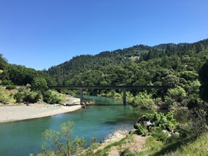 Wide view of the existing Eel River Bridge on State Route 162 which spans post miles 8 to 8.4