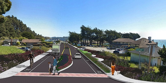 Gualala Downtown Streetscape Enhancement Project: View Looking South on Route 1 (Proposed)