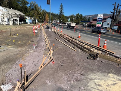 Sidewalk construction along U.S. 101 in Hopland in Mendocino County. 
