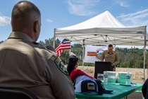CHP Clearlake Area Commander Dan Fansler speaks to the crowd at the Konocti Corridor Improvement Project ribbon cutting ceremony.