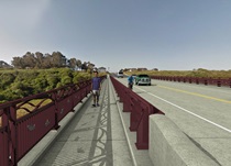 Simulation of proposed Pudding Creek Bridge Widening project. View of pedestrian crossing looking south.