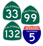 Highways 33, 99, 132, and Interstate 5, Highway Sign graphic