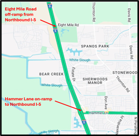 i5 North 55hr Closure Map