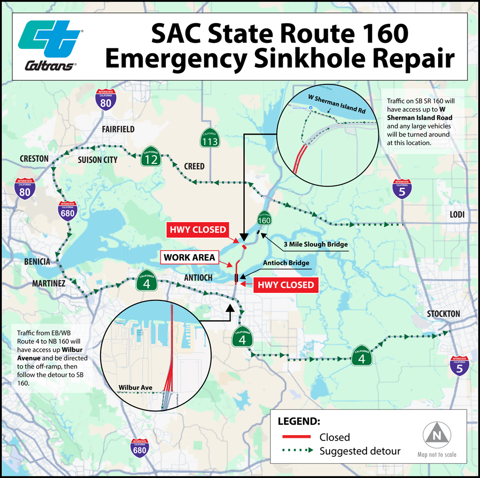 Image of Sacramento State Route 160 Emergency Sinkhole Repair Map