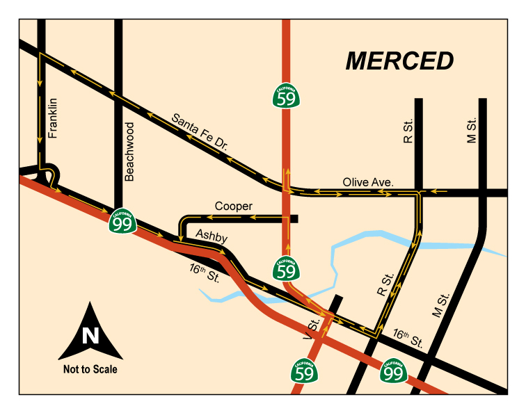 Caltrans Full Highway Closure of State Route 59 Detour Map Image