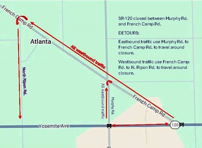 Map Image of Union Pacific Railroad Repairs On Sr-120 / Yosemite Avenue 