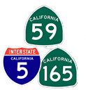 Highway shields for SR-59, SR-165, and I-5