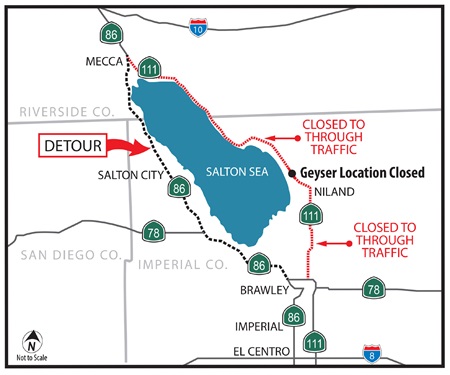 Decorative image - Map depicting the detour for the SR-111 Niland Geyser Mitigation Project