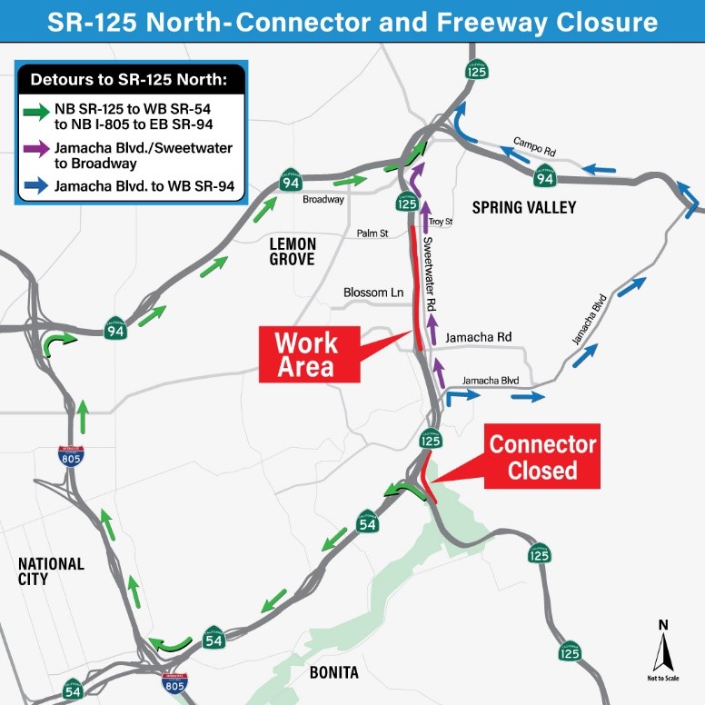 Closure & Detour Map. For more information, call (619) 688-6670 or email CT.Public.Information.D11@dot.ca.gov 