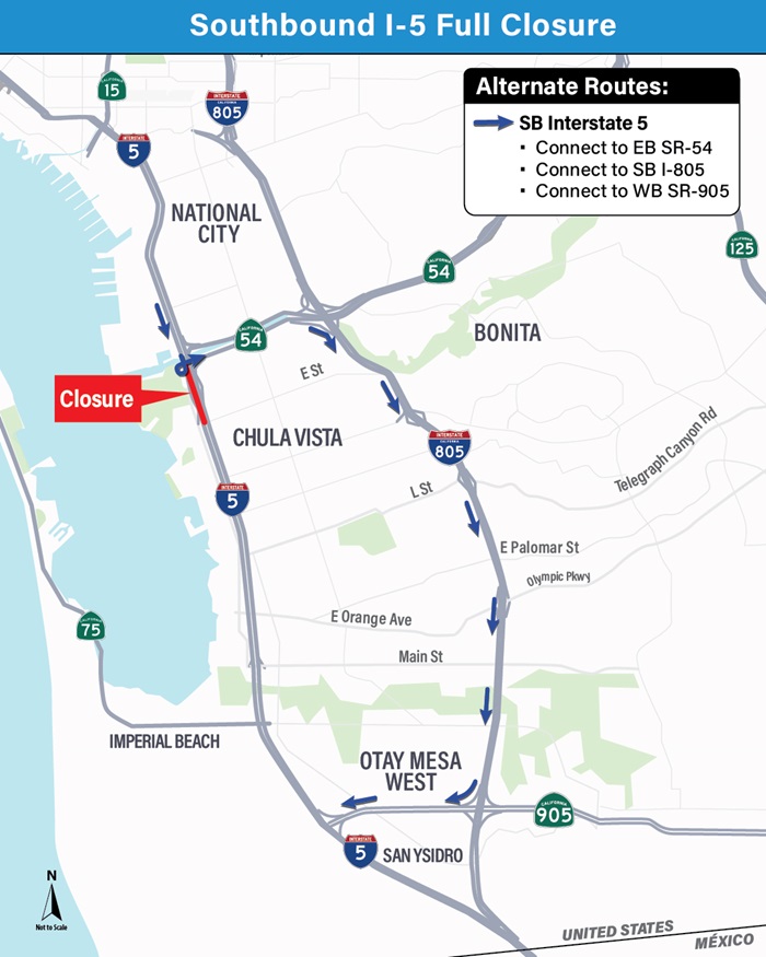 Closure & Detour Map. For more information, call (619) 688-6670 or email CT.Public.Information.D11@dot.ca.gov