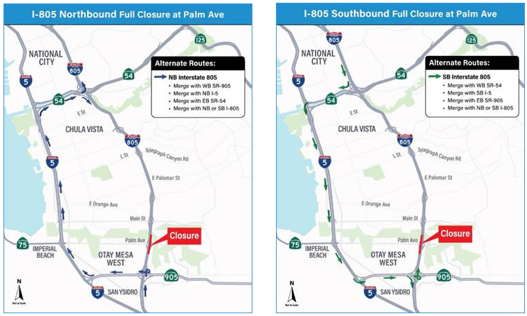 Closure & Detour Map. For more information, call (619) 688-6670 or email CT.Public.Information.D11@dot.ca.gov