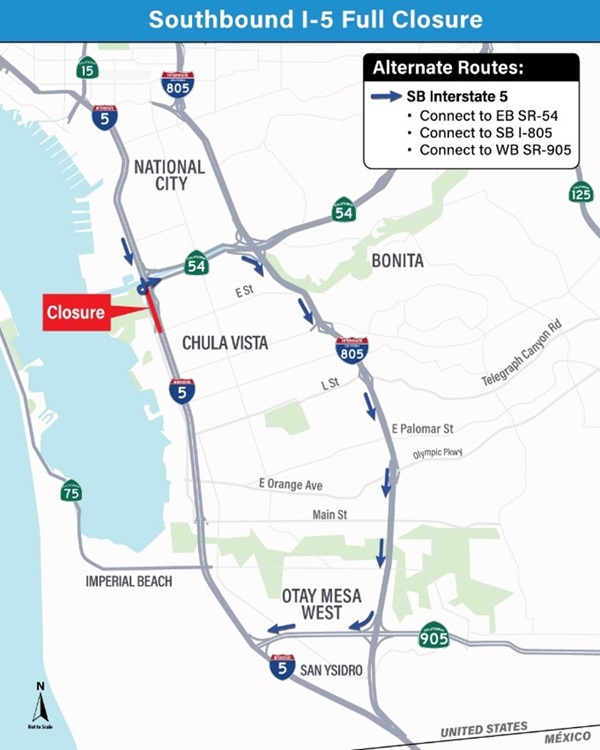 Closure & Detour Map. For more information, call (619) 688-6670 or email CT.Public.Information.D11@dot.ca.gov 