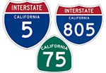 California Interstate 5, 805 and State Route 75 shields
