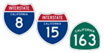 Interstate 8, Interstate 15 and State Route 163 icons