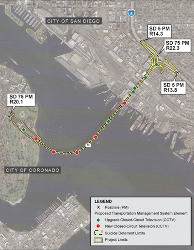 Aerial view of the project limits. For more information, call (619) 688-6670 or email CT.Public.Information.D11@dot.ca.gov