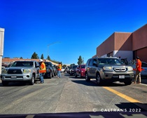 Cue of cars waiting to dispose of big items. For more information, call (619) 688-6670 or email CT.Public.Information.D11@dot.ca.gov