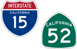 California Interstate 15 and State Route 52 icons