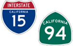 California Interstate 15 and State Route 94 icons
