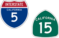 California Interstate 5 and State Route 15 icons