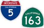 California Interstate 5 and State Route 163 icons