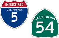 California Interstate 5 and State Route 54 icons