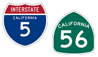 California Interstate 5 and State Route 56 shields. For more information, call (619) 688-6670 or email CT.Public.Information.D11@dot.ca.gov