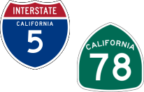 California Interstate 5 and State Route 78 icons