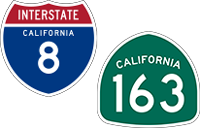 California Interstate 8 and State Route 163 icons