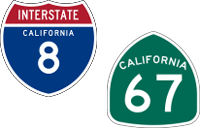 California Interstate 8 and State Route 67 icons