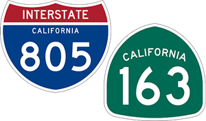 California Interstate 805 and State Route 163 Shields
