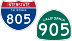 California Interstate 805 and State Route 905 icons