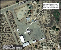 Aerial Image of the Boulevard Maintenance Station. For more information, call (619) 688-6670 or email CT.Public.Information.D11@dot.ca.gov