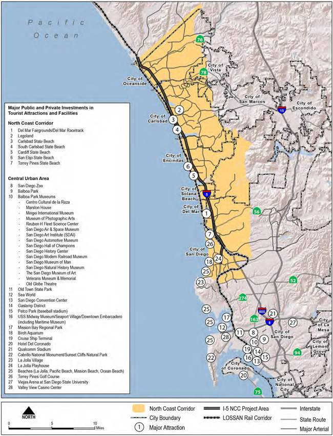 Figure 4-1: San Diego Region Major Attractions. Sources: SanGIS; SANDAG; Caltrans. For more information call (619) 688-6670 or email CT.Public.Information.D11@dot.ca.gov