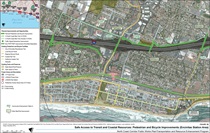 Figure 3B — Safe Access to Transit and Coastal Resources: Pedestrian and Bicycle Improvements (Encinitas Station Area). For more information call (619) 688-6670 or email CT.Public.Information.D11@dot.ca.gov
