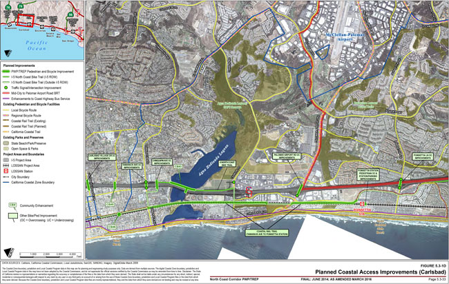 Planned Coastal Access Improvements Map (Carlsbad). For more information call (619) 688-6670 or email CT.Public.Information.D11@dot.ca.gov