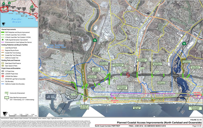Planned Coastal Access Improvements Map (North Carlsbad and Oceanside). For more information call (619) 688-6670 or email CT.Public.Information.D11@dot.ca.gov