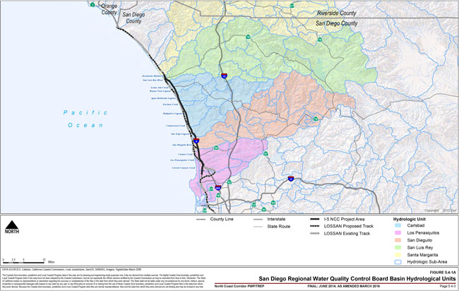 This map shows the San Diego Regional Water Quality Control Board Basin Hydrological Units. For more information call (619) 688-6670 or email CT.Public.Information.D11@dot.ca.gov