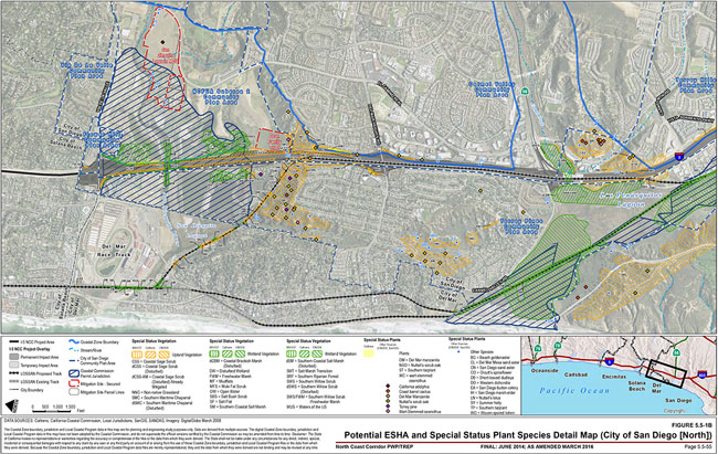 Figure 5.5-1B: Potential ESHA and Special Status Plant Species Detail Map (City of San Diego [North]). For more information call (619) 688-6670 or email CT.Public.Information.D11@dot.ca.gov