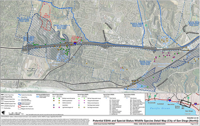 Figure 5.5-1D: Potential ESHA and Special-Status Wildlife Species Detail Map (City of San Diego [North]). For more information call (619) 688-6670 or email CT.Public.Information.D11@dot.ca.gov