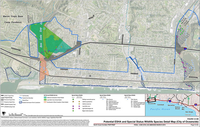 Figure 5.5-6B: Potential ESHA and Special Status Wildlife Species Detail Map (City of Oceanside). For more information call (619) 688-6670 or email CT.Public.Information.D11@dot.ca.gov