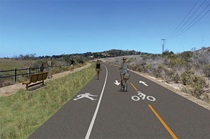 Figure 5.7-5B: Sorrento Valley Road Pedestrian Trail (3D Simulation). For more information call (619) 688-6670 or email CT.Public.Information.D11@dot.ca.gov