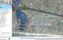Figure 5B — Safe Access to Transit and Coastal Resources: Pedestrian and Bicycle Improvements (Carlsbad Village Station Area). For more information call (619) 688-6670 or email CT.Public.Information.D11@dot.ca.gov