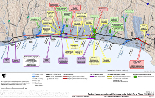 Figure 6A-1A – Project Improvements and Enhancements: Initial-Term Phase (2010-2020). For more information call (619) 688-6670 or email CT.Public.Information.D11@dot.ca.gov