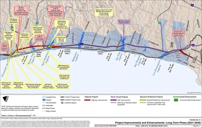 Figure 6A-1C – Project Improvements and Enhancements: Long-Term Phase (2031-2040). For more information call (619) 688-6670 or email CT.Public.Information.D11@dot.ca.gov