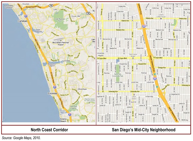Comparative Street Networks (North Coast Corridor and San Diego). For more information call (619) 688-6670 or email CT.Public.Information.D11@dot.ca.gov
