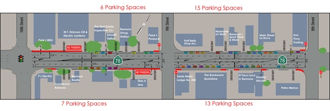 This map shows the proposed parking layout at Route 78 PM 35.52 to 35.8. For more information, call (619) 688-6670 or email CT.Public.Information.D11@dot.ca.gov